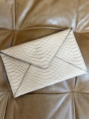 LIKE NEW! Loeffler Randall Python-Embossed Leather Envelope Clutch - Nude/Beige